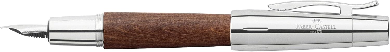 Faber-Castell e-motion Fountain Pen, Wood and Chrome Brown - Fine