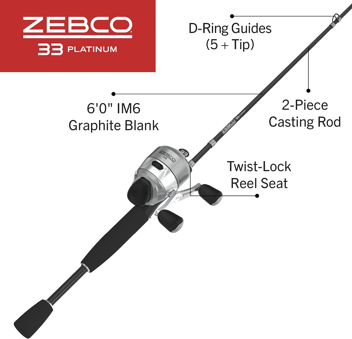 Zebco 33 Platinum Spincast Reel and Fishing Rod Combo, Anti-Reverse Clutch
