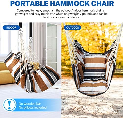 KPX Ourdoor Hanging Hammock Chair – Comfortable Tree Swing Chair Large Size 110X130cm（Without Pillows） - 330 Lbs Weight Capacity (Dark Gray)