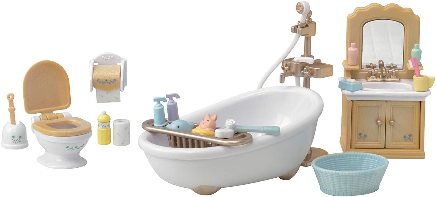 Calico Critters - Country Bathroom Set - Dollhouse Furniture Sets | Rustic tub-and-basin charm for the family washroom - detailed pieces for morning
