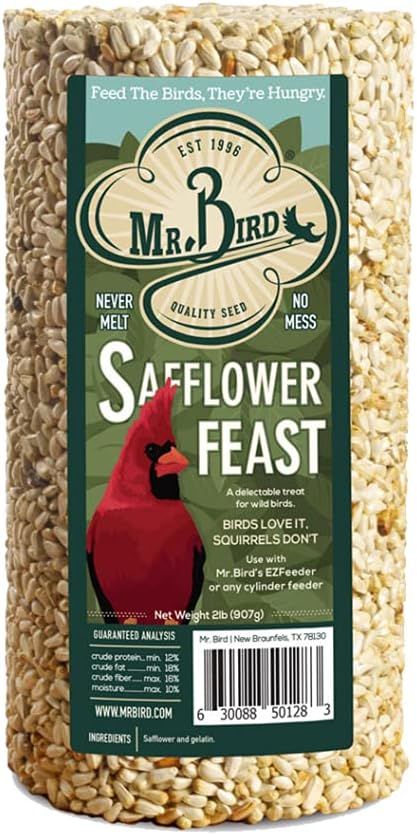 2-Pack Mr. Bird Safflower Feast Wild Bird Seed Cylinder 28oz | Wild Bird Food for Outdoor Birds | Backyard Birdfeeding | Squirrel Resistant