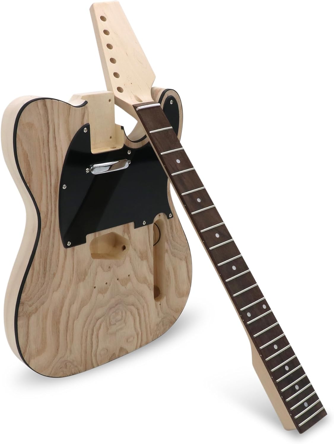 DIY Electric Guitar Kit Beginner Kit TL Style 6 String Right Hand | Basswood Body with Ash Burl Top, Hard Maple Neck, Rosewood Fretboard
