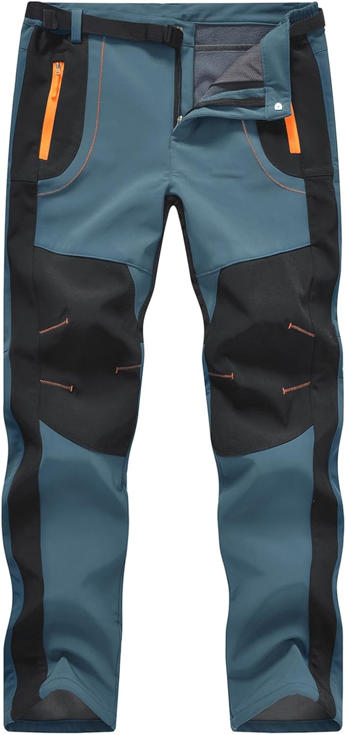 TBMPOY Men's Snow Ski Hiking Pants Waterproof Winter Fleece Lined Pants Camping Skiing Ice Fishing Pants with Belt