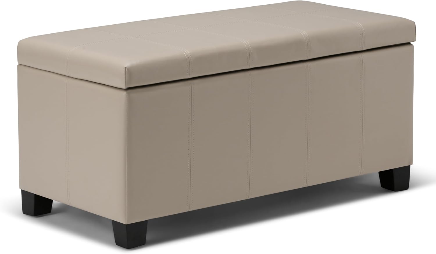SIMPLIHOME Dover 36" Wide Vegan Leather Storage Ottoman in Midnight Black | Distressed umber brown, contemporary ottoman with lift-top and safety hinges; rectangle storage bench for living room.