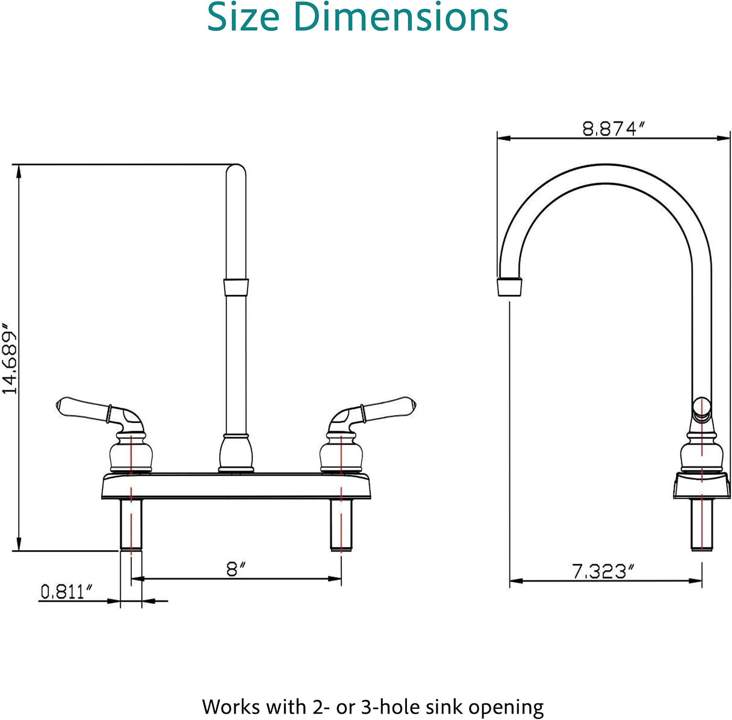 Dura Faucet DF-PK330HC-SN RV J-Spout Kitchen Sink Faucet (Satin Nickel) | Tall spout clears big pots; dual levers fine-tune water flow. Brushed Satin Nickel.