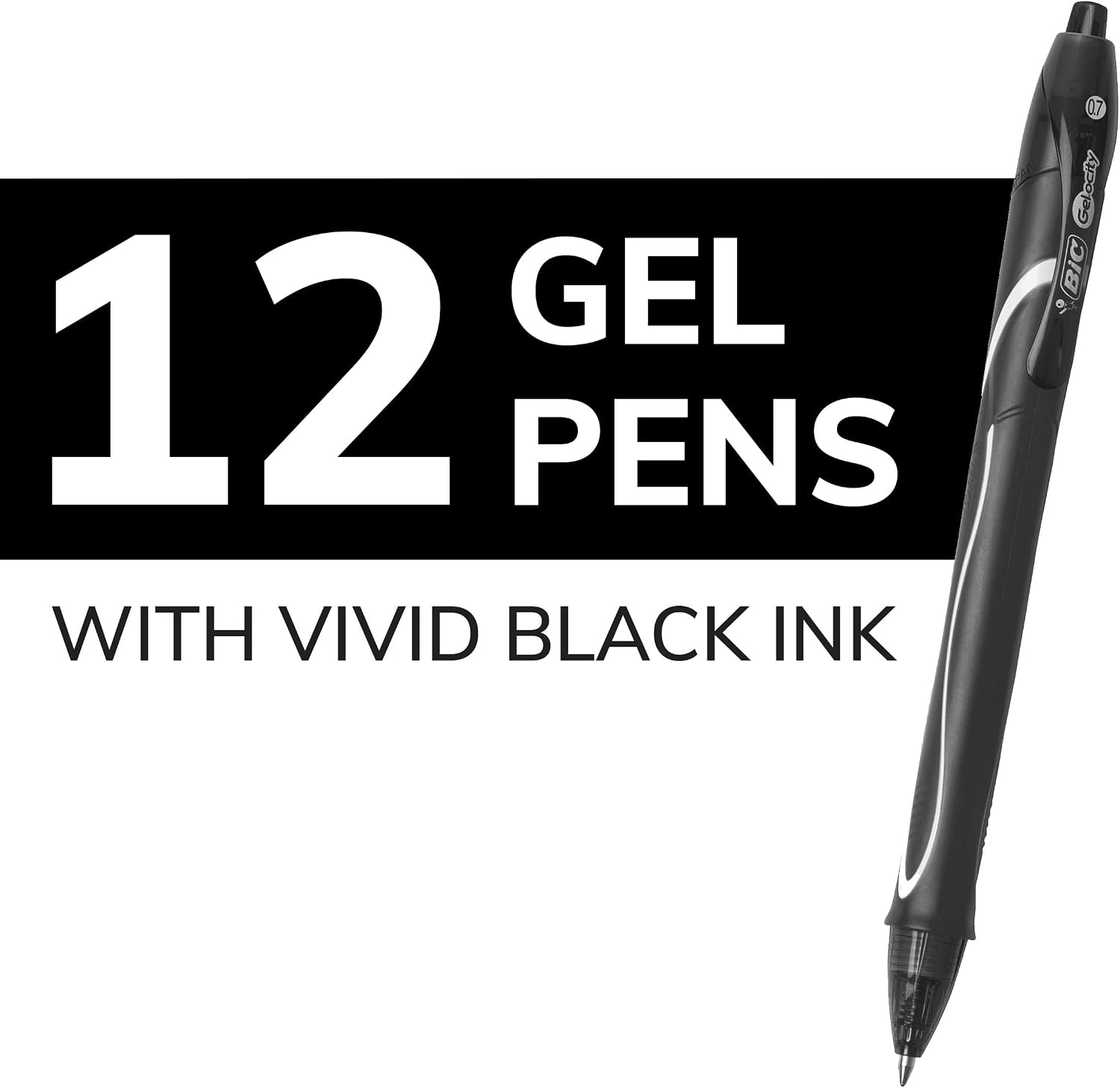 BIC Gelocity Quick Dry Black Gel Pens, Medium Point, 0.7 mm, 12-Count | Quick Dry Ink Resists Smearing | Full-Length Comfort Grip | Ideal for Students and Teachers | 12 Pens in Pack