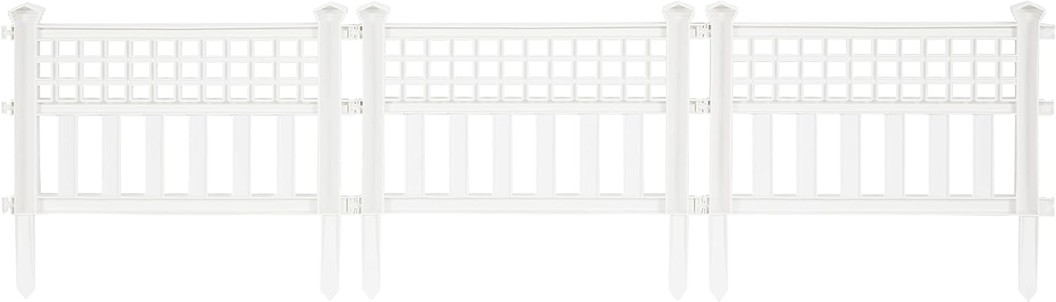 Suncast Grand View 14.5 x 24 Inch Resin Yard Garden Border Fence, White (3 Pack)