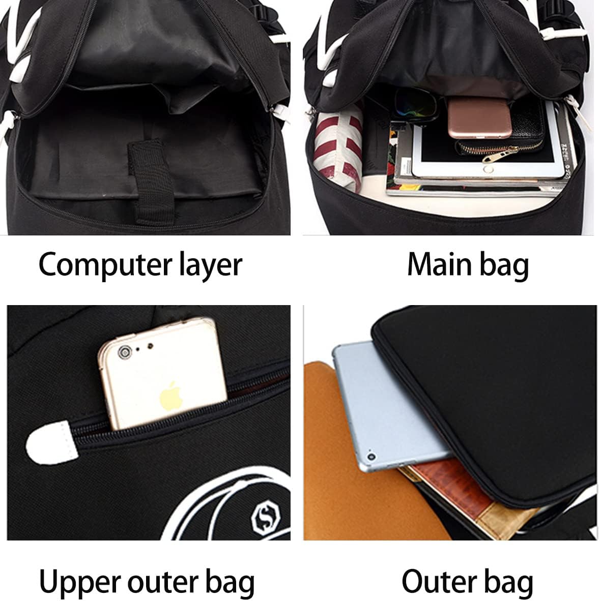Asge Large Nylon Backpacks for Boys & Girls, Waterproof Satchel with Print, School Bags for 8-16 Years