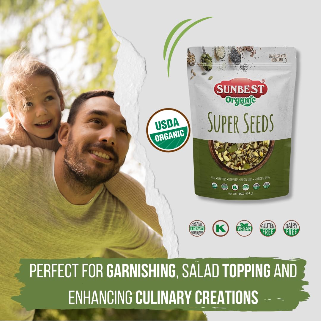 Sunbest Natural Organic Brown Sesame Seeds 32 oz.(2 lb) - USDA Organic, Non-GMO, Vegan, Gluten-free, Kosher - Fresh & Nutrient-Rich Snack, Topping, Baking - 2-Pack 16 oz