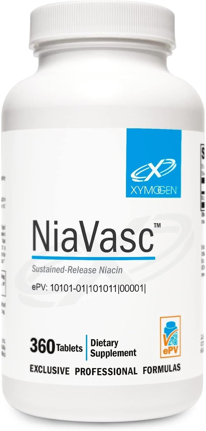 XYMOGEN NiaVasc - Sustained-Release 500 mg Niacin - Supports Healthy Blood Lipids & Normal Carotid Intima-Media Thickness - Vegetarian, Non-GMO & Gluten-Free - 120 Capsules