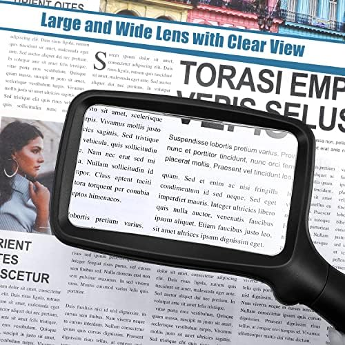 Folding Handheld Magnifying Glass with Light, 5X Large Rectangle Reading Magnifier with Dimmable LED for Seniors with Macular Degeneration, Newspaper