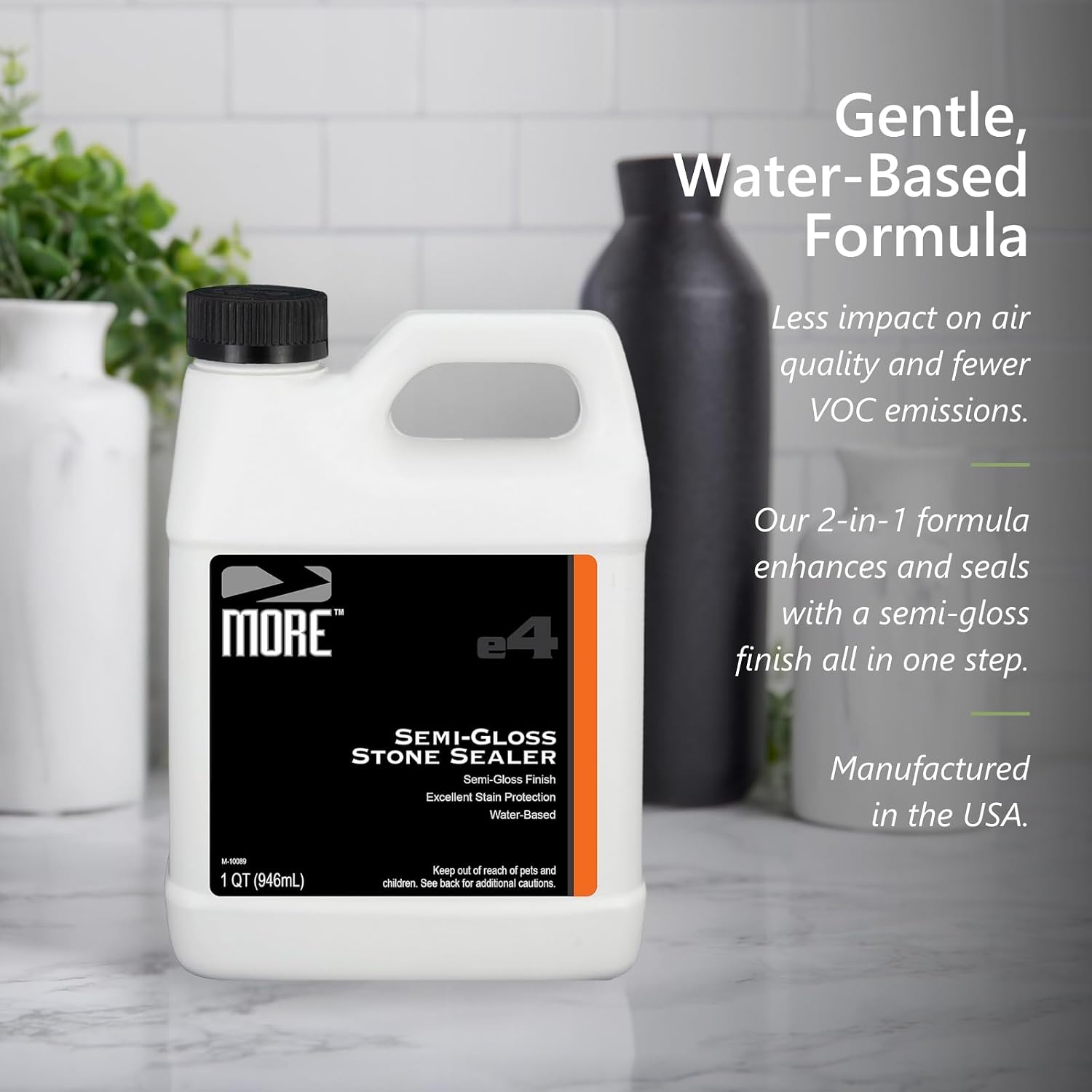 MORE- Semi-Gloss Stone Sealer - Seal & Enhance Natural Stone, Paver, Tile & Concrete - Wet Look Semi-Gloss Finish - Protects Against Oil & Water-Based Stains - Indoor/Outdoor - Water-Based - 128oz