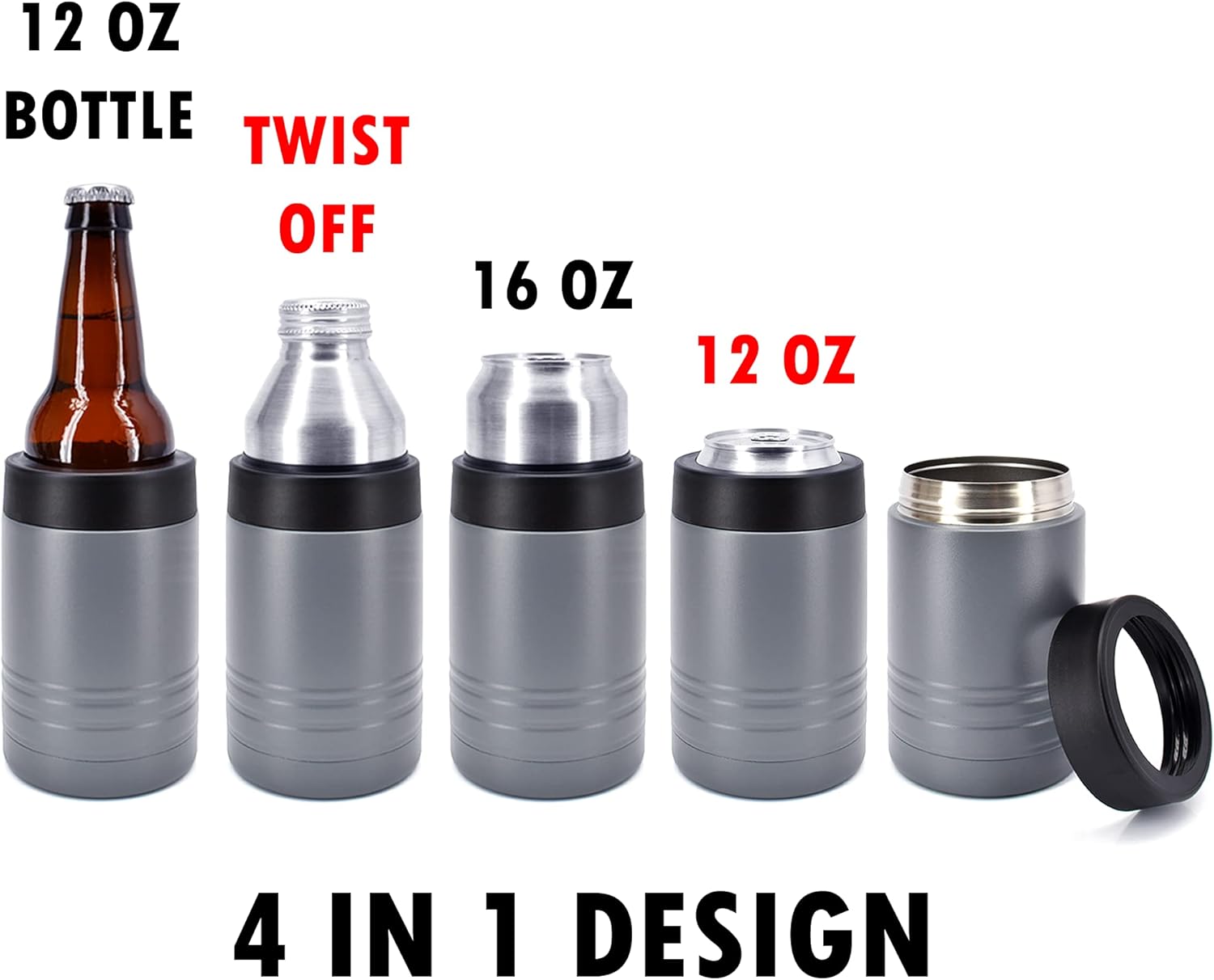 Clear Water Home Goods 12 oz 4-in-1 Stainless Steel Can Cooler (6-Pack)