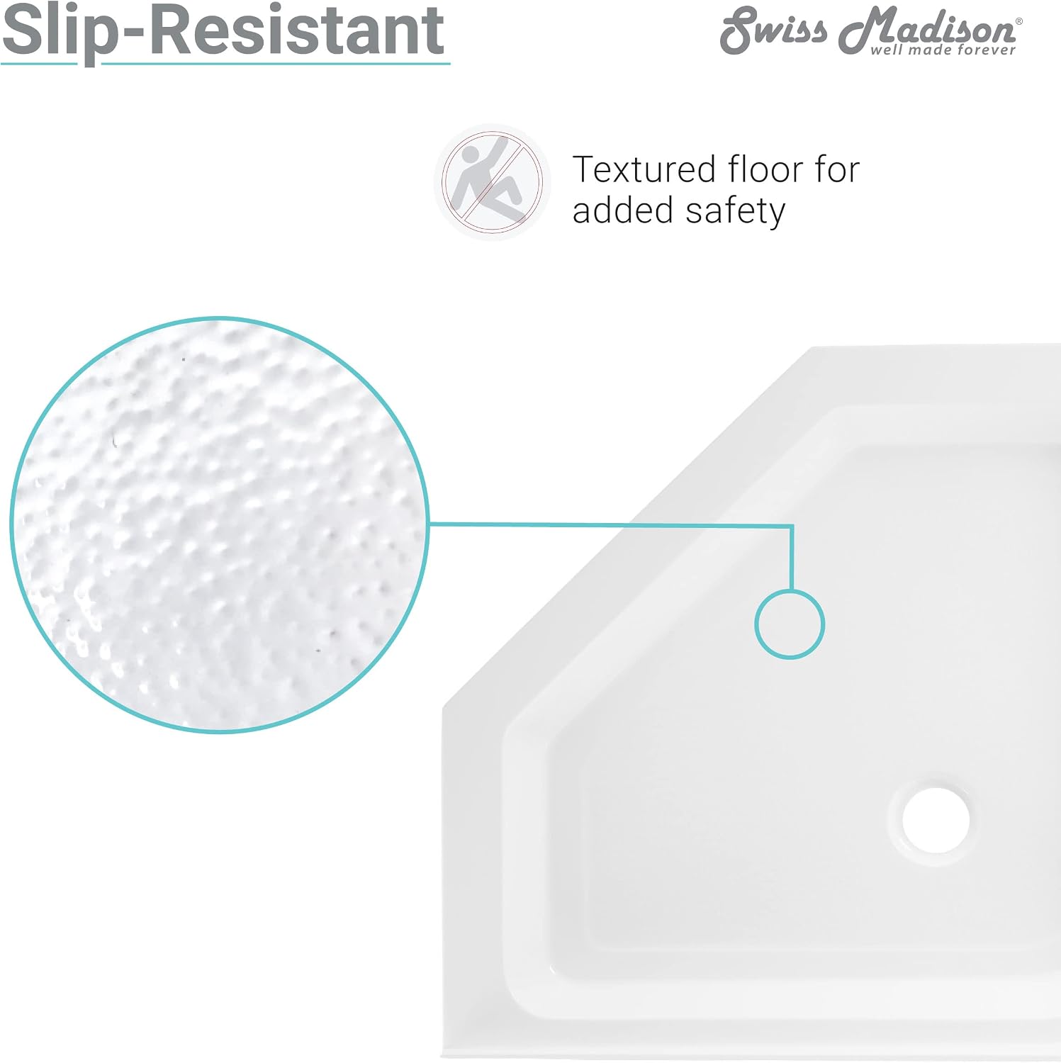 Voltaire 32" x 32" Acrylic White, Single-Threshold, Center Drain, Neo-angle Shower Base