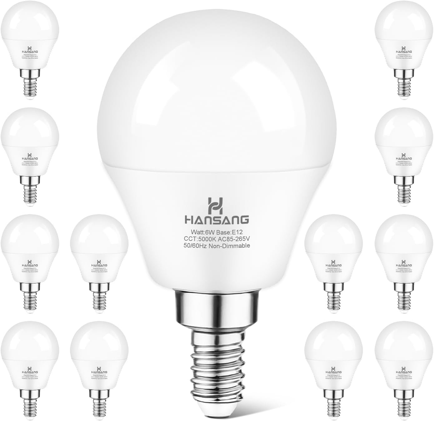 E12 LED Bulb 60W Equivalent Candelabra Light Bulbs 2700K Warm White | Small Base Light Bulb, 6W A15 LED Ceiling Fan Light Bulbs, CRI85+, 120V 600LM Round Bulb for Chandelier, Non-Dimmable 6 Pack