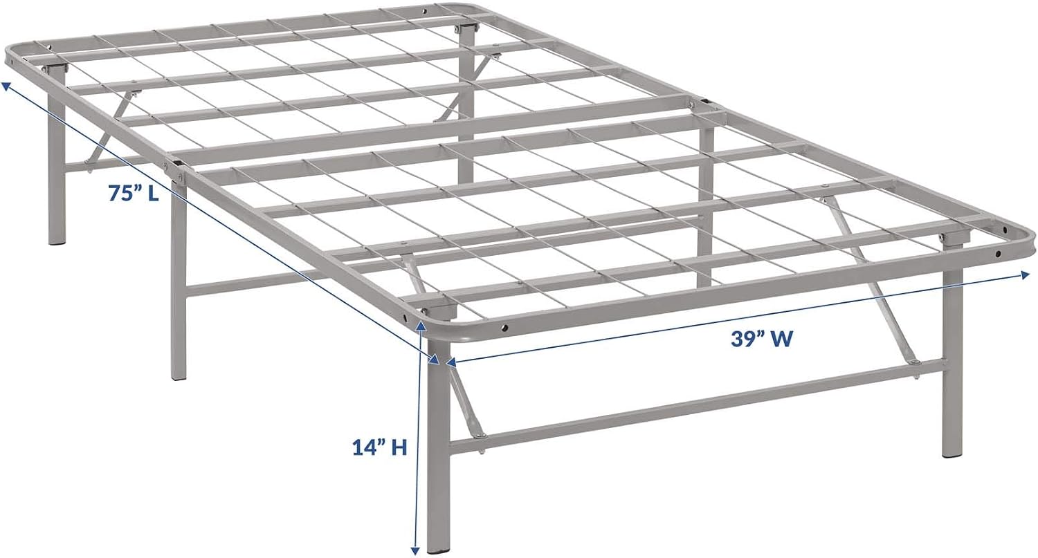 Modway Horizon Queen Bed Frame In Gray - Replaces Box Spring - Folding Metal Mattress Bed Frame