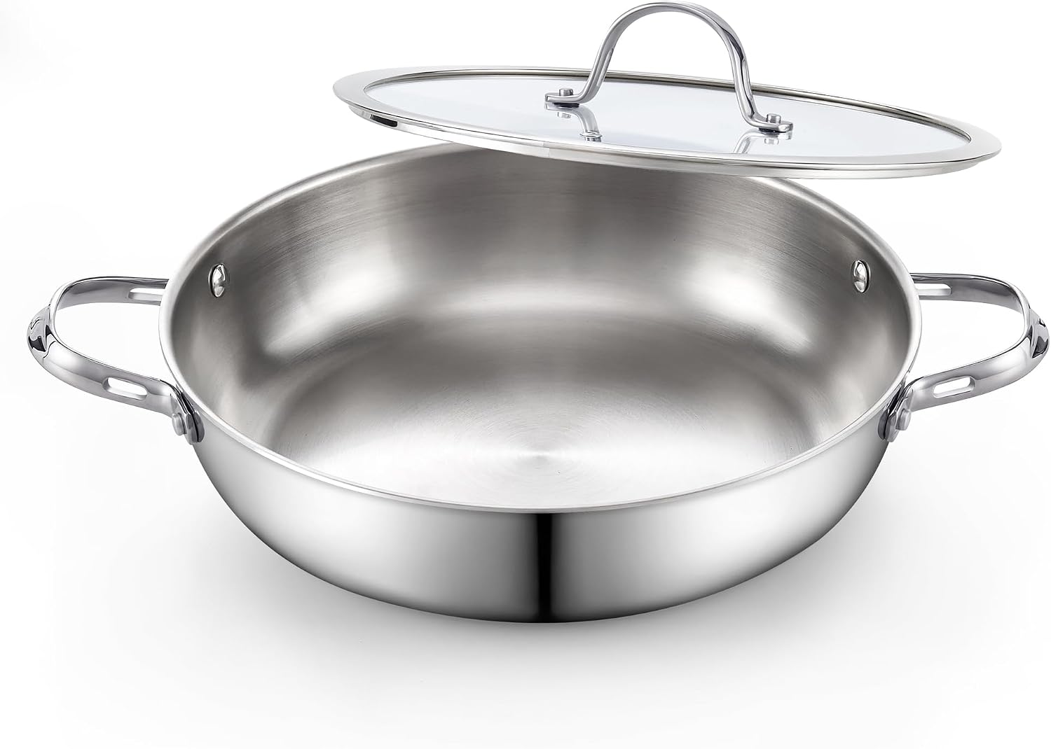 Cooks Standard Classic 12-Inch Stainless Steel Wok Stir Fry Pan with Glass Lid, 30cm Everyday Chef's Pan with Two Side Handles, Induction Compatible Cookware, Dishwasher & Oven Safe