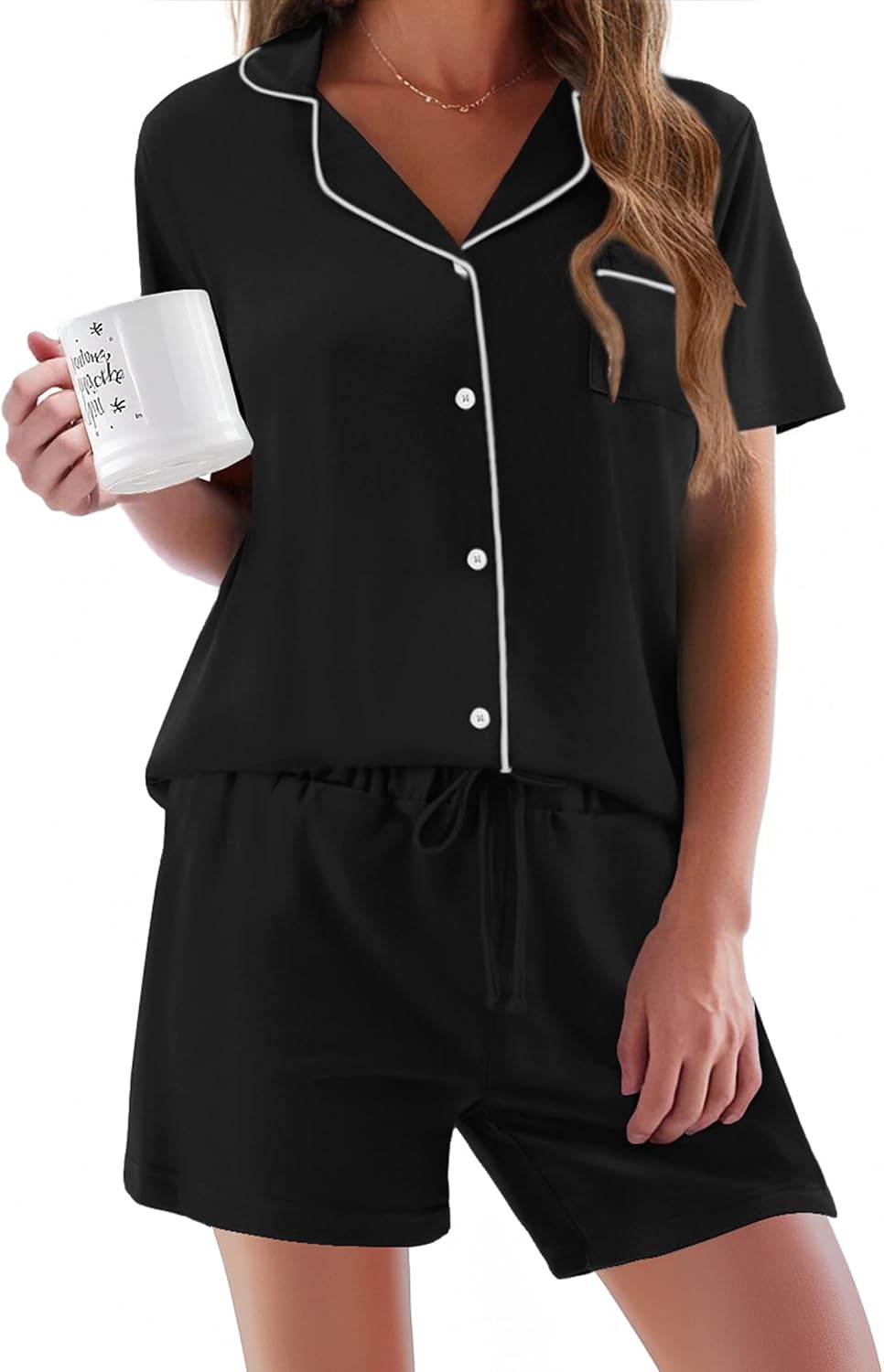 Ekouaer Pajamas Set for Women Short Sleeve Sleepwear Button Down Pj XS-XXXL | Summer 2 Piece Lounge Set, Soft Fabric, Drawstring Waistband, for Bridesmaid Bride Party, Plus Size, Petite, Cute Pattern