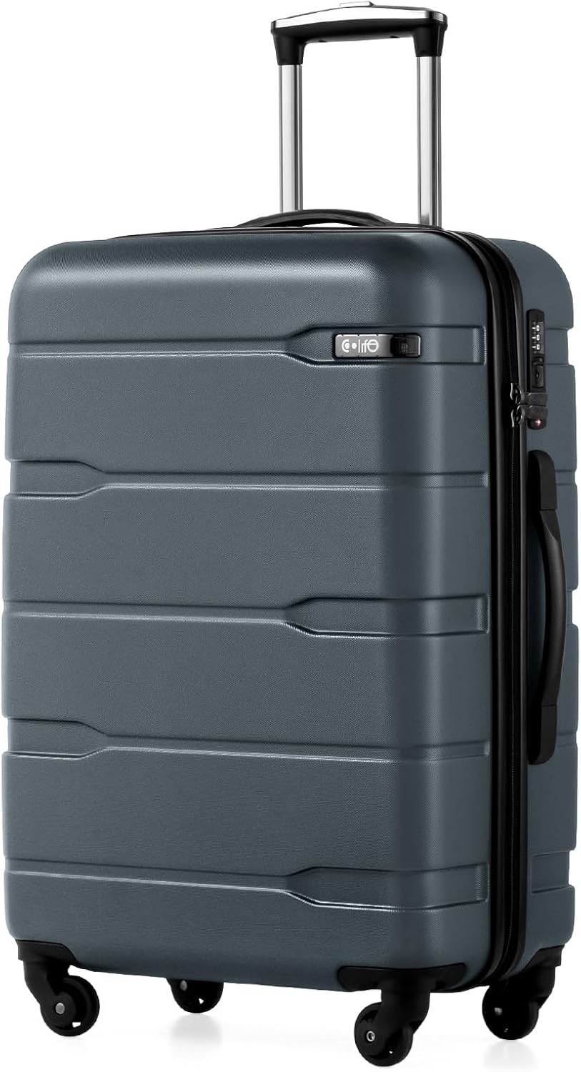 Coolife Medium Checked Luggage Hardside Suitcase with Spinner Wheels, 24in | Lightweight ABS+PC, Rolling Travel Suitcase with TSA Lock, Spinner Wheels, Durable Zipper, Charcoal