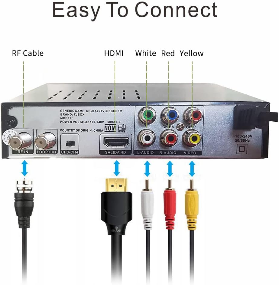 Digital TV Converter Box, ATSC Tv Tuner - ZJBOX for Analog HDTV Live 1080P with Recording&Playback, HDMI Output