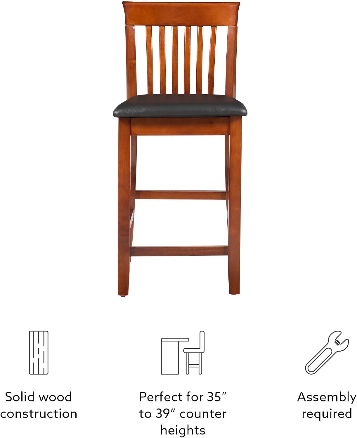 Linon Torino Collection Craftsman Counter Stool, 17.25"W x 19.5"D x 37"H, Black