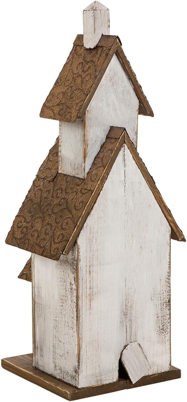 Glitzhome Rustic Hand Painted Wooden Church Birdhouse, Extra-Large 23.62" H Hanging Bluebird Houses for Outside