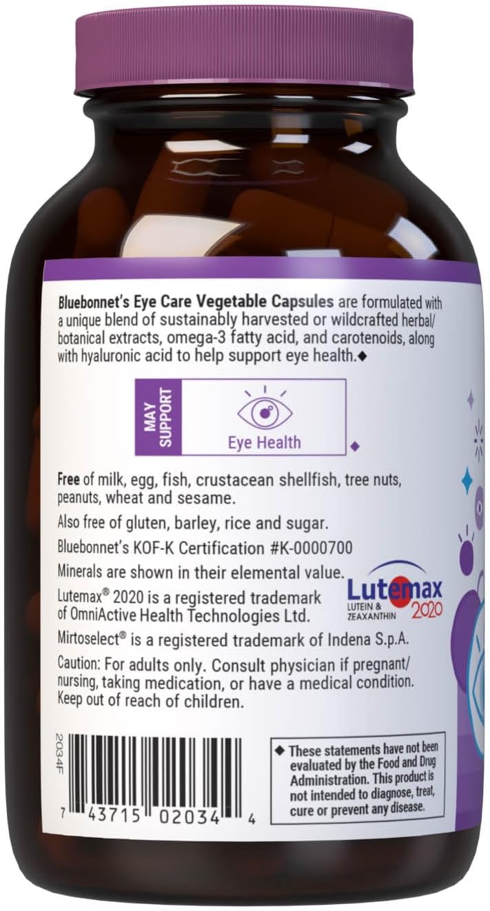 Bluebonnet Nutrition Targeted Choice Eye Care, Supports Eye Health and Macular Protection, Gluten & Dairy Free, Kosher-Certified, Vegan, 45 Servings