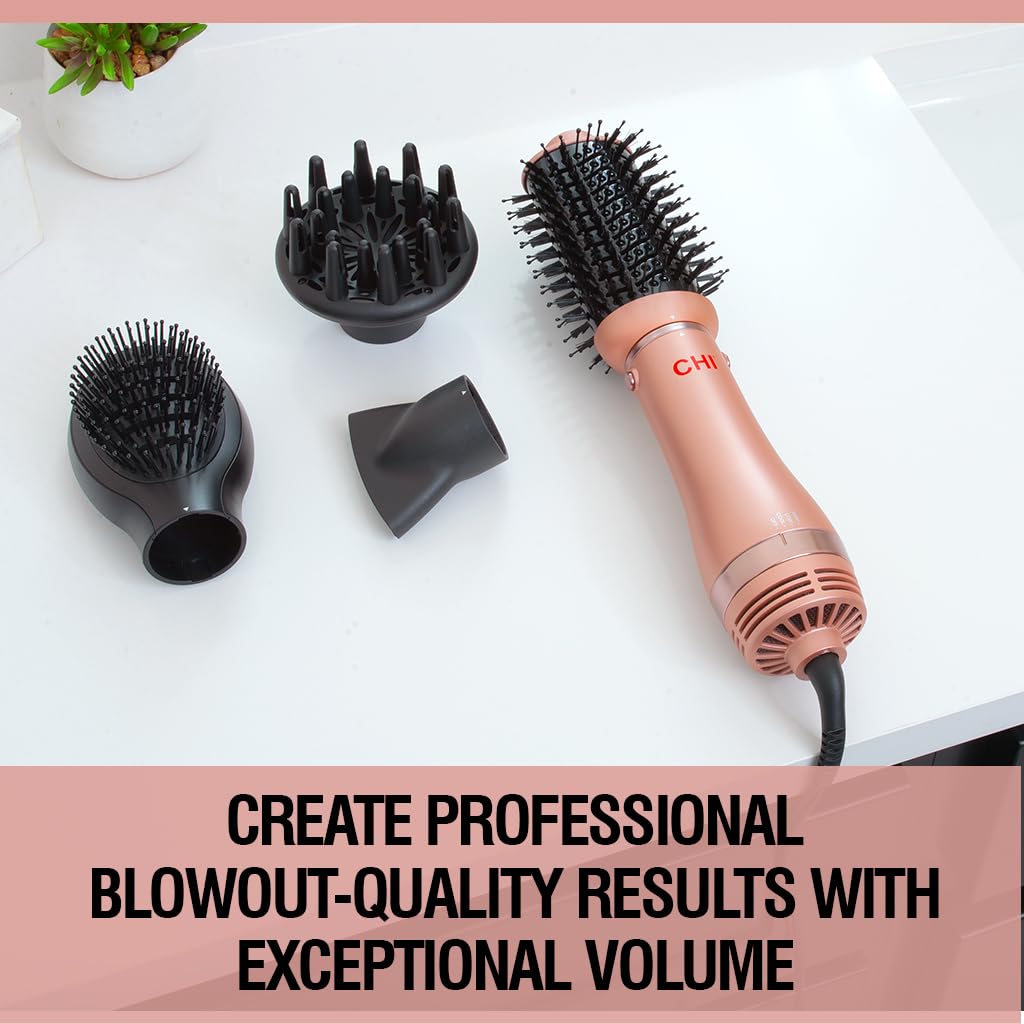 CHI Volumizer 4-in-1 Blowout Brush Hair Dryer, Multi-Attachment Ceramic Ionic Styling Tool, Preserves Natural Hair Moisture for Easy Styling