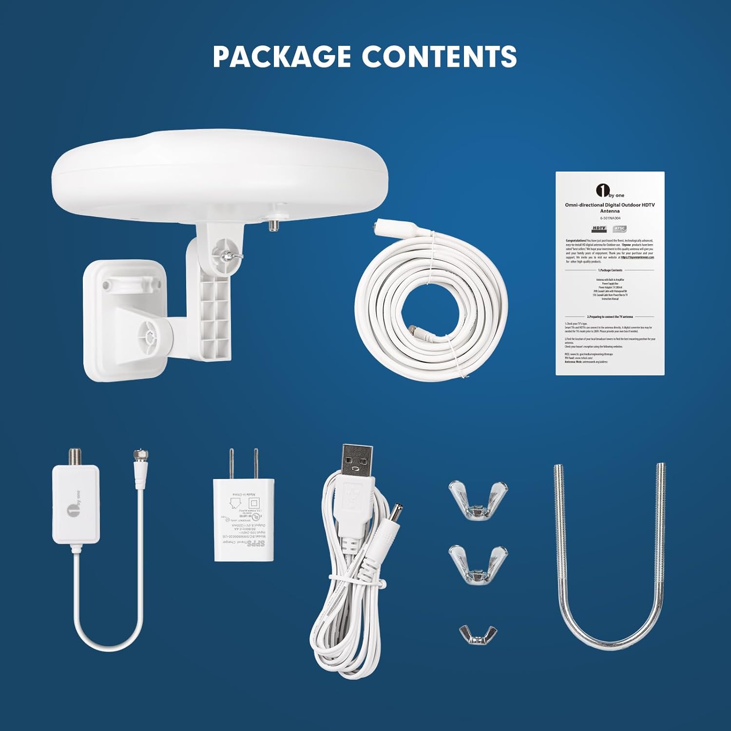 1byone Outdoor TV Antenna, 360°Omni-Directional Reception, 100+ Miles Range