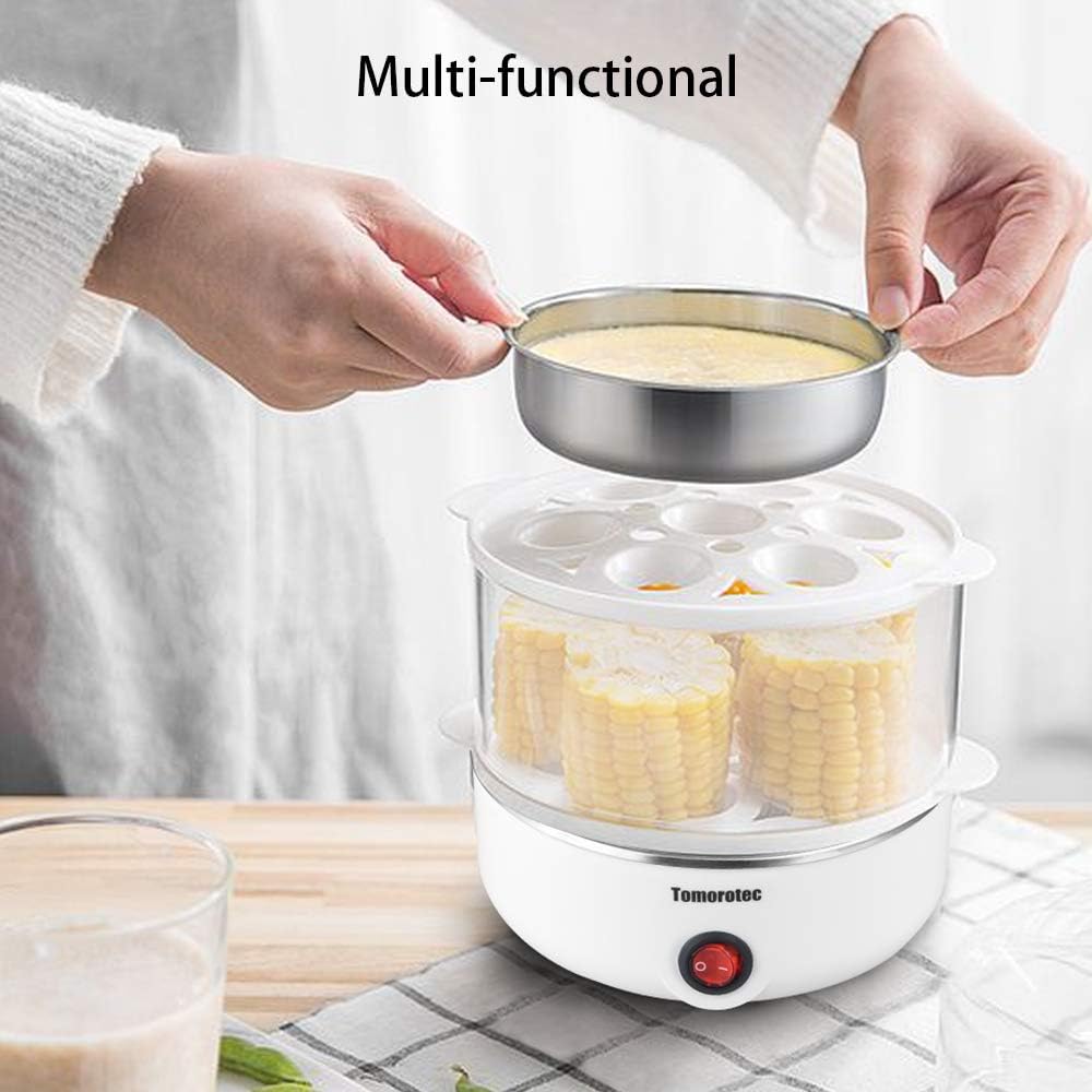 Tomorotec 14 Egg Cooker, Electric Hard Boiled Egg Boiler & Poacher, Steamer | 2-Tier Auto Shut-Off, for Vegetables, Seafood & Dumplings
