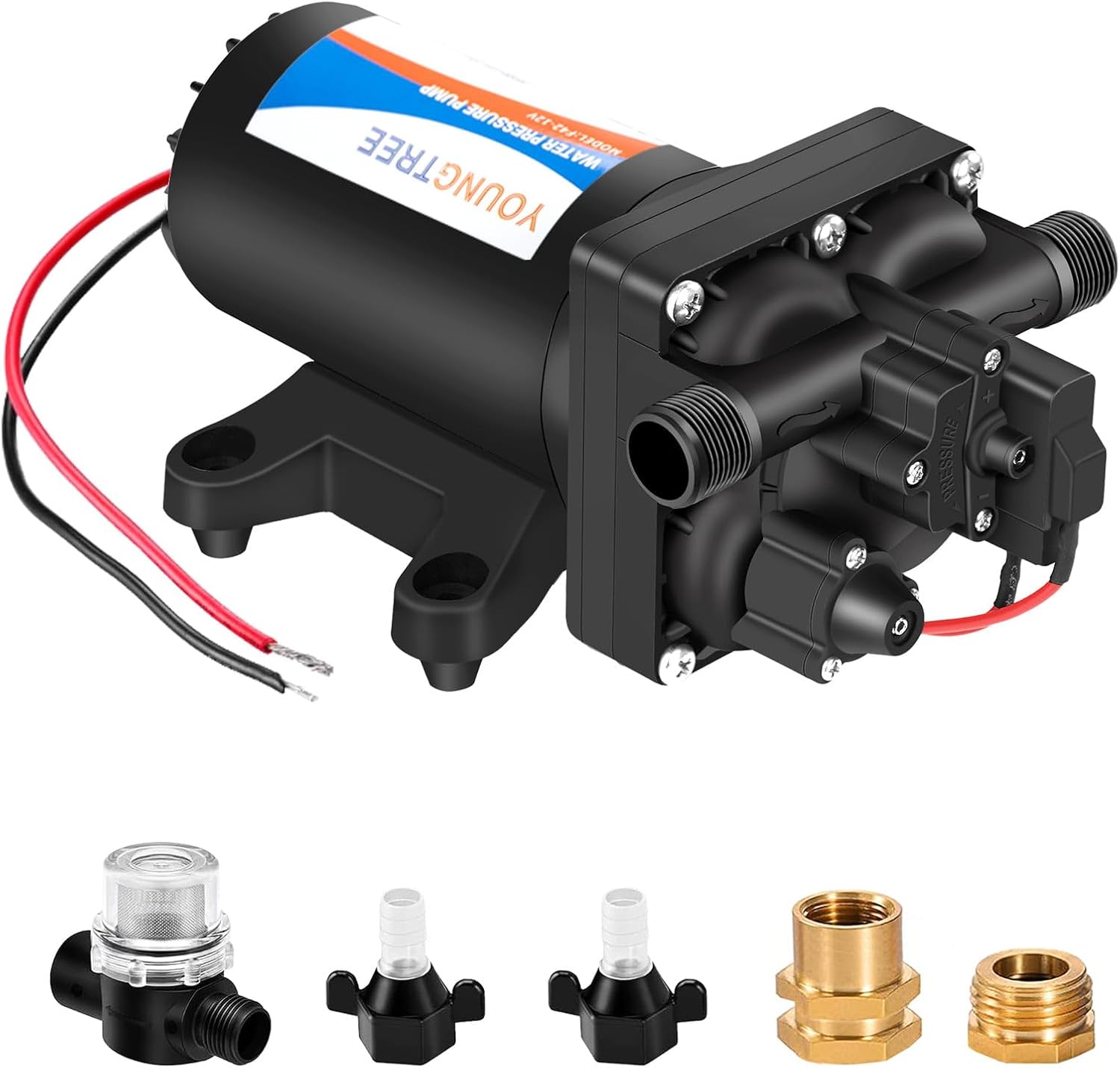 YOUNGTREE 55-Series 110V AC Fresh Water Diaphragm Pump 7GPM 70PSI 110volt 5-Chamber Water Pressure Washdown Pump On Demand with Pressure Switch for Irrigating, Home, Sprinkler, RV, Marine