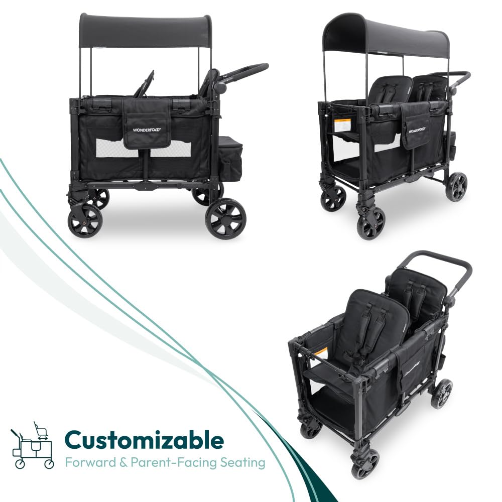 WonderFold W2 Stroller Wagon, Steel Frame, 2 Seater, Black