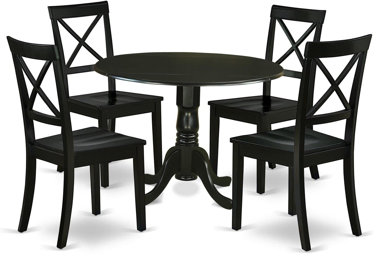 East West Furniture DLBO3-WHI-W 3 Piece Dining Room Table Set Contains a Round Kitchen Table with Dropleaf and 2 Dining Chairs, 42x42 Inch, Linen White