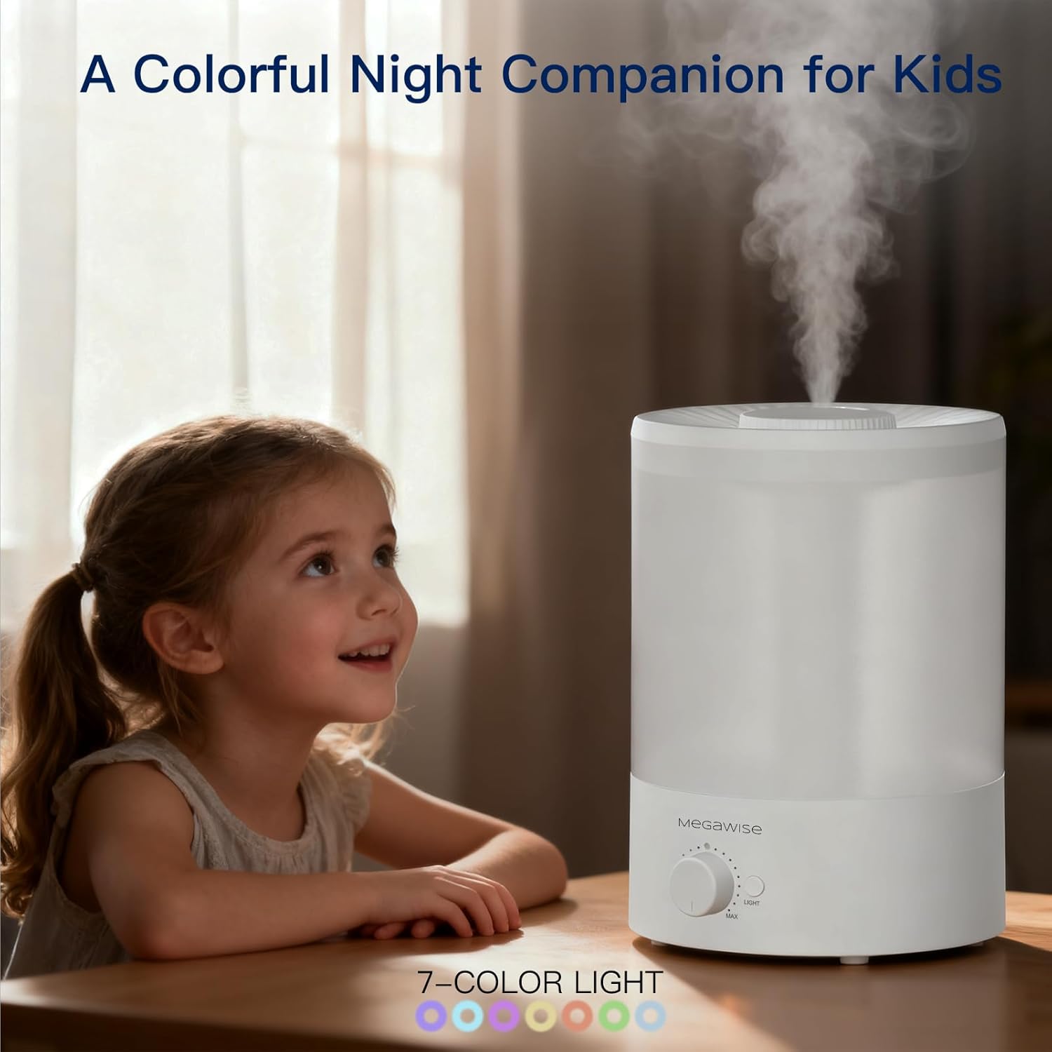 MEGAWISE 1.5L Cool Mist Humidifier for Bedroom, 25dB Quiet