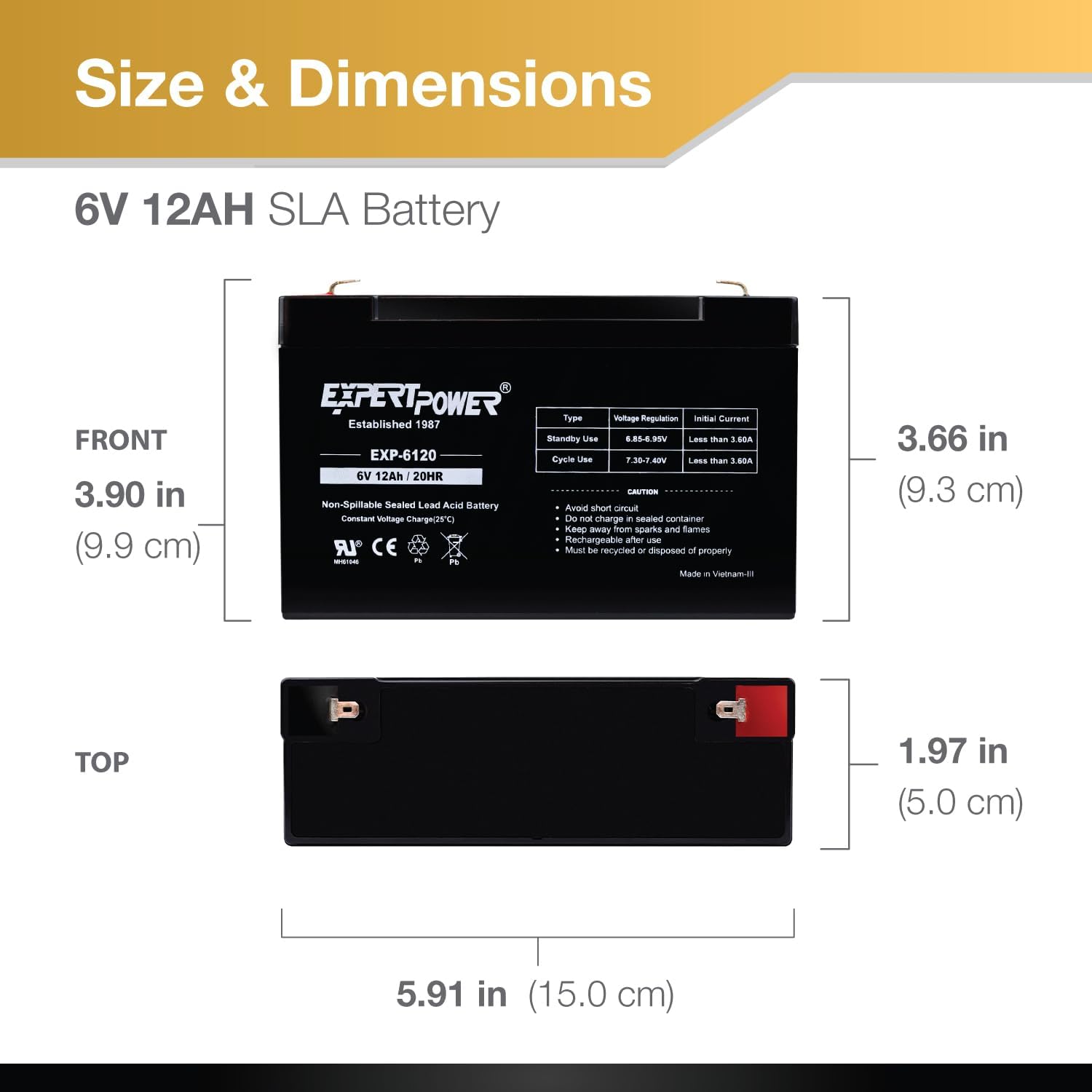 ExpertPower EXP6100 6V 10Ah - (2 Pack) SLA AGM 6V Battery for Emergency Light, Deer Feeder, Solar Storage, Electric Scooters