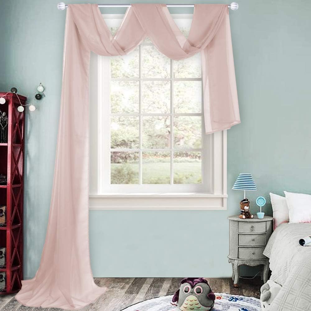 HUTO Light Pink Sheer Window Scarf Valances for Girls Room Sheer Soft Voile Curtain Scarves for Wedding Party 216 Extra Long