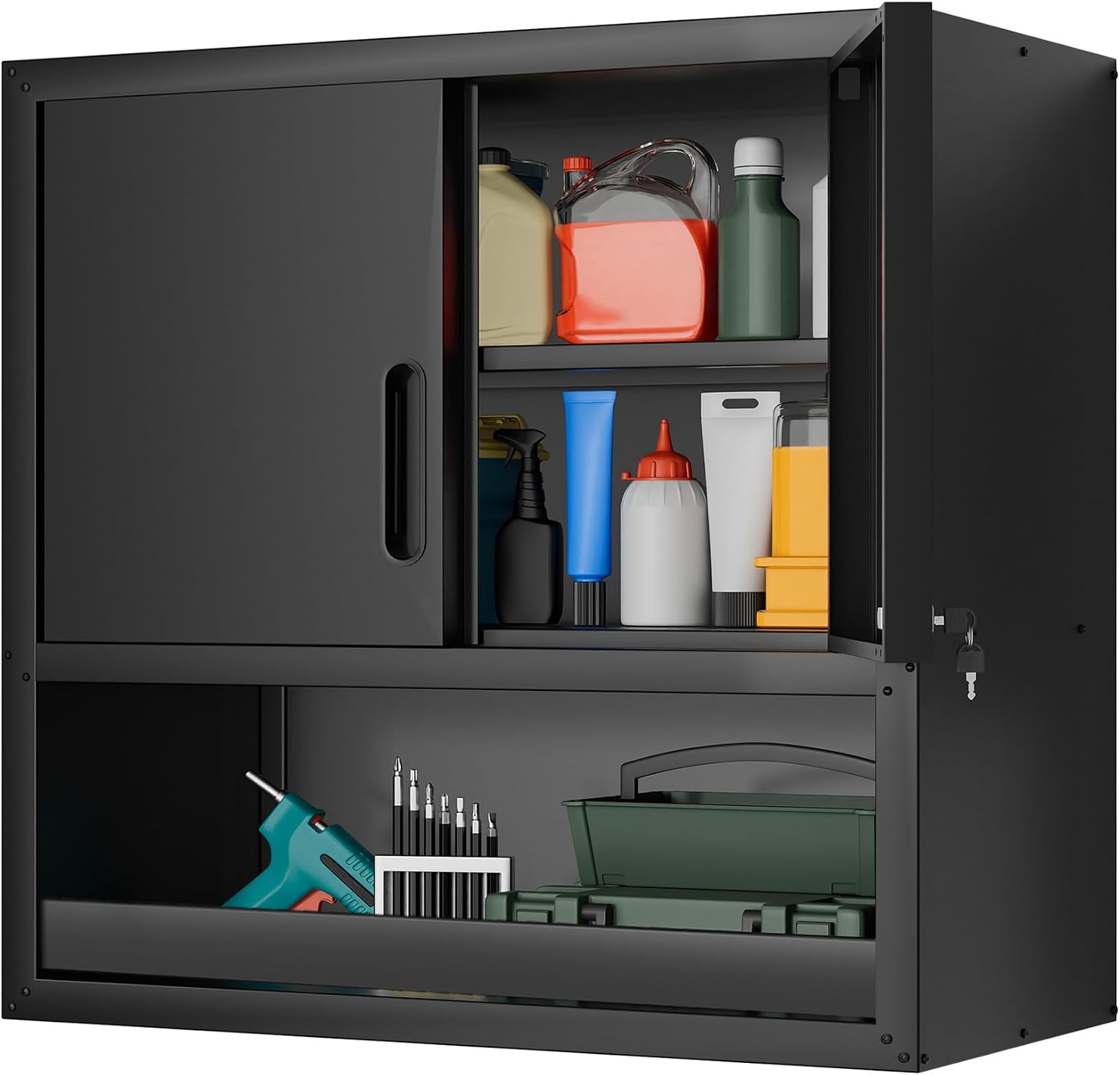 Garage Cabinets,Metal Garage Storage Cabinet with Wheels,Black Lockable Rolling Tool Cabinet with Drawer and Adjustable Shelves,Heavy Duty Tool Chest for Home Office Utility Room