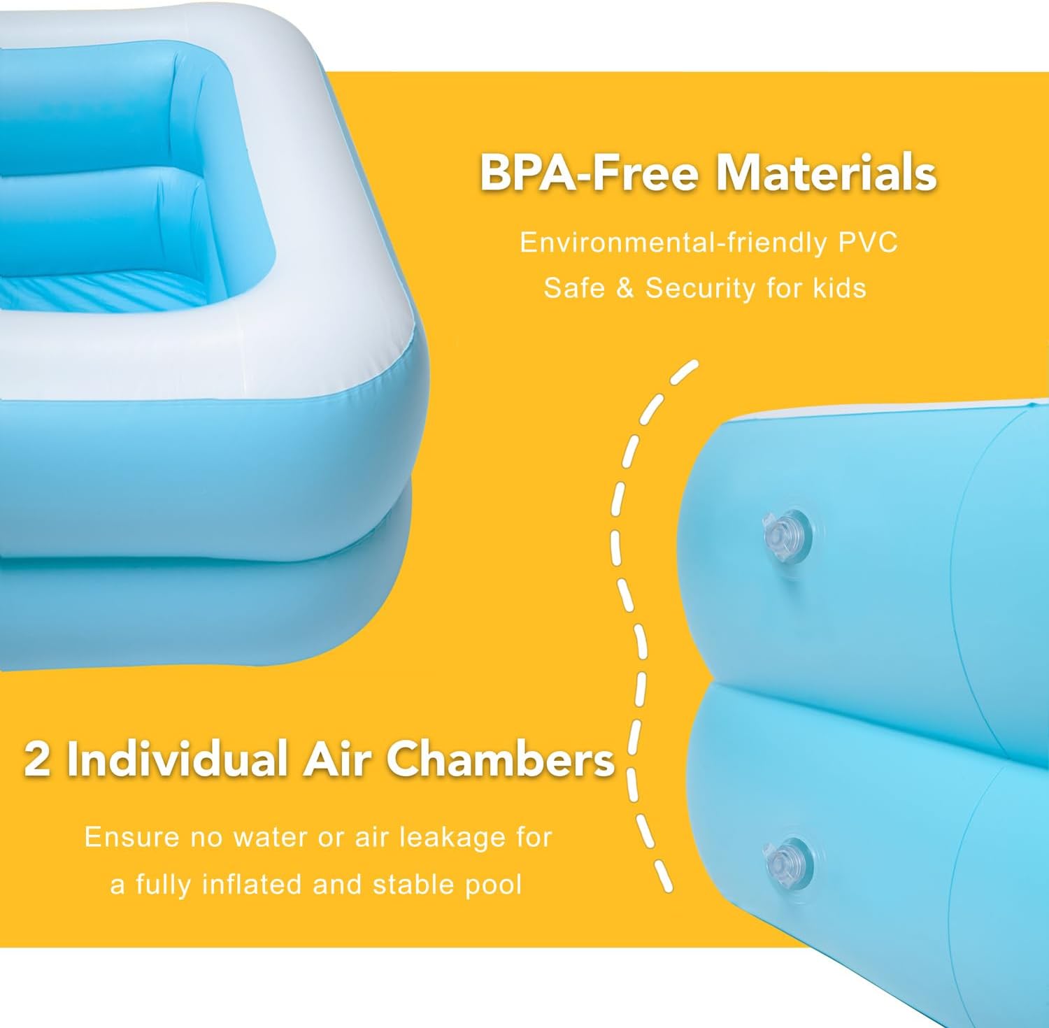 Inflatable Kiddie Pool, 50x33x17 Inch Rectangular