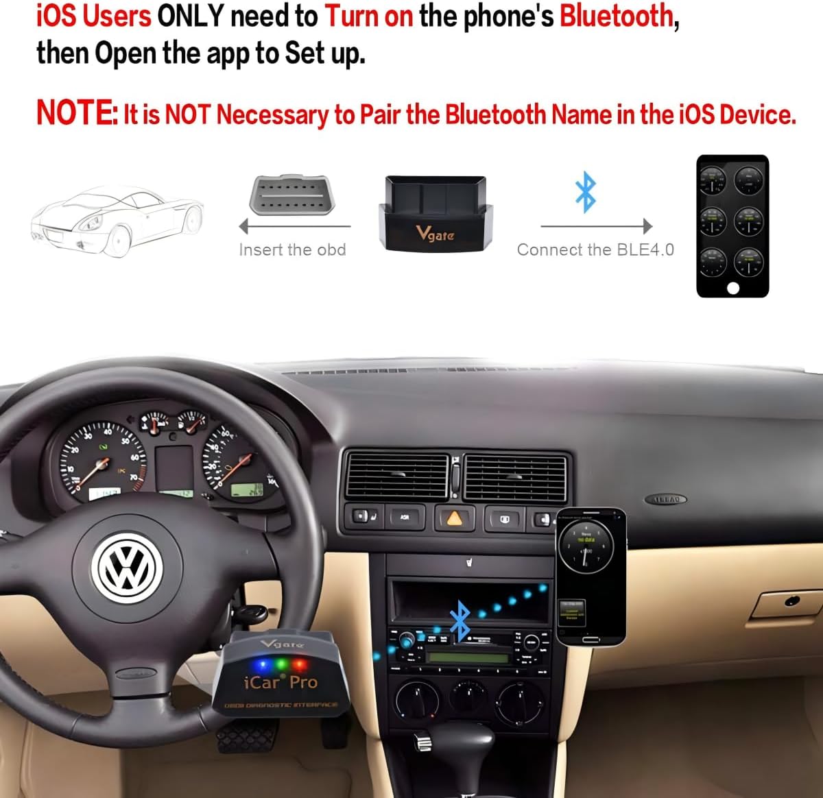 Vgate iCar Pro Bluetooth 4.0 (BLE) OBD2 Fault Code Reader OBDII Code Scanner Car Check Engine Light for iOS/Android