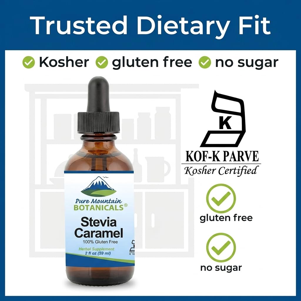 Caramel Stevia Drops - Flavored Stevia Liquid Drops - Zero Calorie Natural Sweetener - Alcohol Free - Kosher - 290 Servings - 2oz Glass Bottle