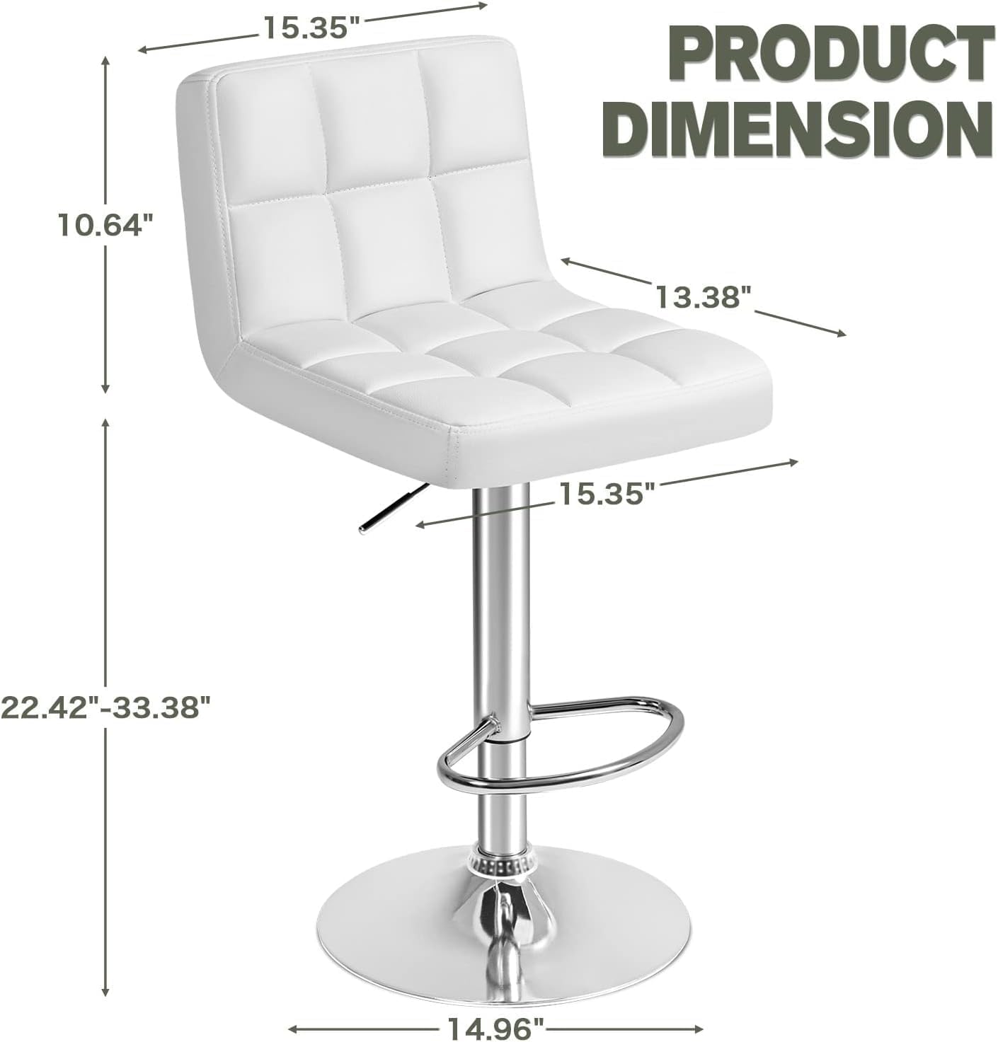 Furmax Bar Stools Modern Pu Leather Swivel Adjustable Hydraulic Bar Stool Square Counter Height Stool Set of 2 (White)