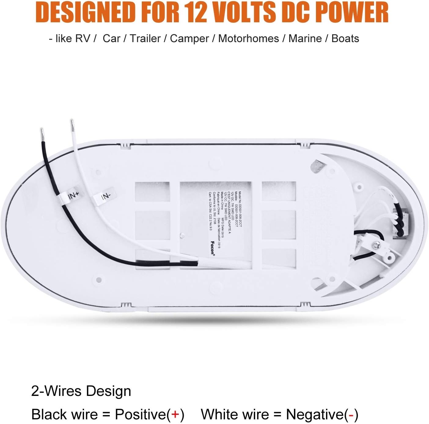 Facon 12V LED Bright RV Pancake Light Surface Mount - 2 Pack, DDS01-008, 12Volt Interior Light with Switch, for RV Motorhomes Camper Caravan Trailer Boat, 3400K