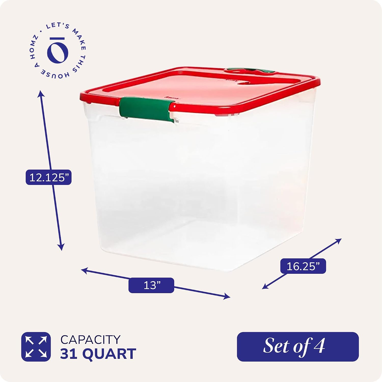 HOMZ Clear Plastic Storage Bins with Latching Lid, 15.5 Qt, Blue, 4 Pack | Stackable Container Set for Home, Office Shelves, Kitchen, Garage, and Bathroom Organization
