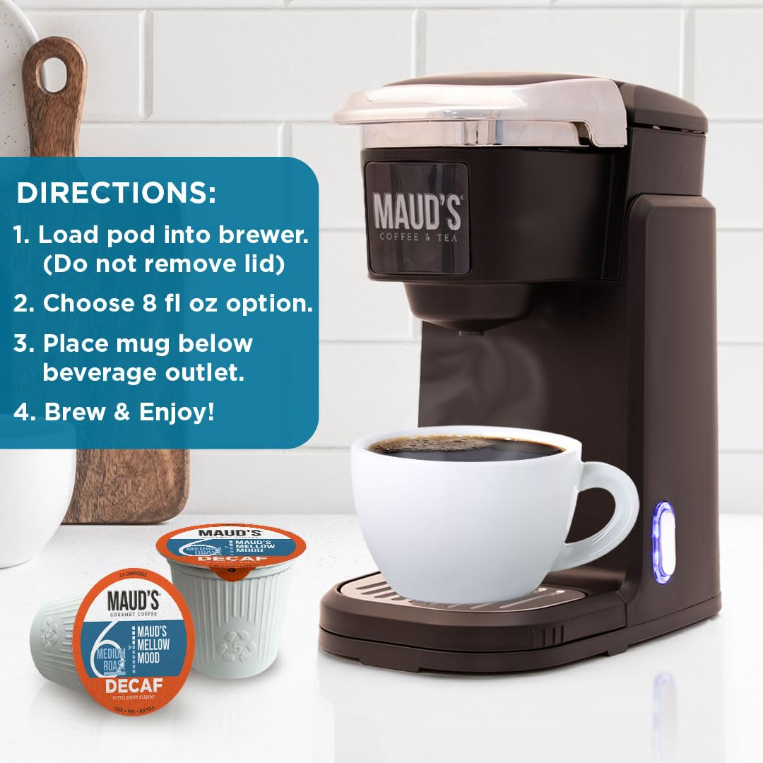 Maud’s Decaf Dark Roast Coffee Pods, 100ct | Decaffeinated Coffee in Single Serve Pods – Compatible with Keurig Coffee Makers