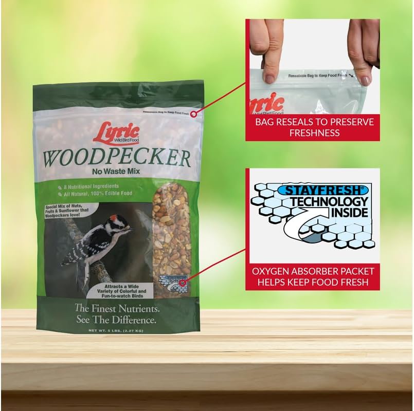 Lyric Woodpecker Wild Bird Seed for Outside Feeders, Shelled, No Waste Bird Seed with Nuts & Dried Fruit, 5 lb Bag | For outside feeders, shelled