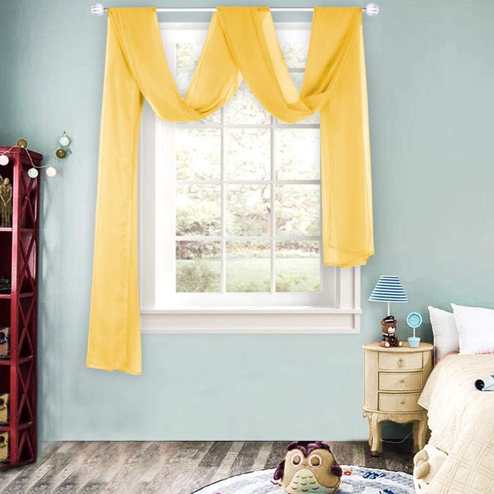 HUTO Light Pink Sheer Window Scarf Valances for Girls Room Sheer Soft Voile Curtain Scarves for Wedding Party 216 Extra Long