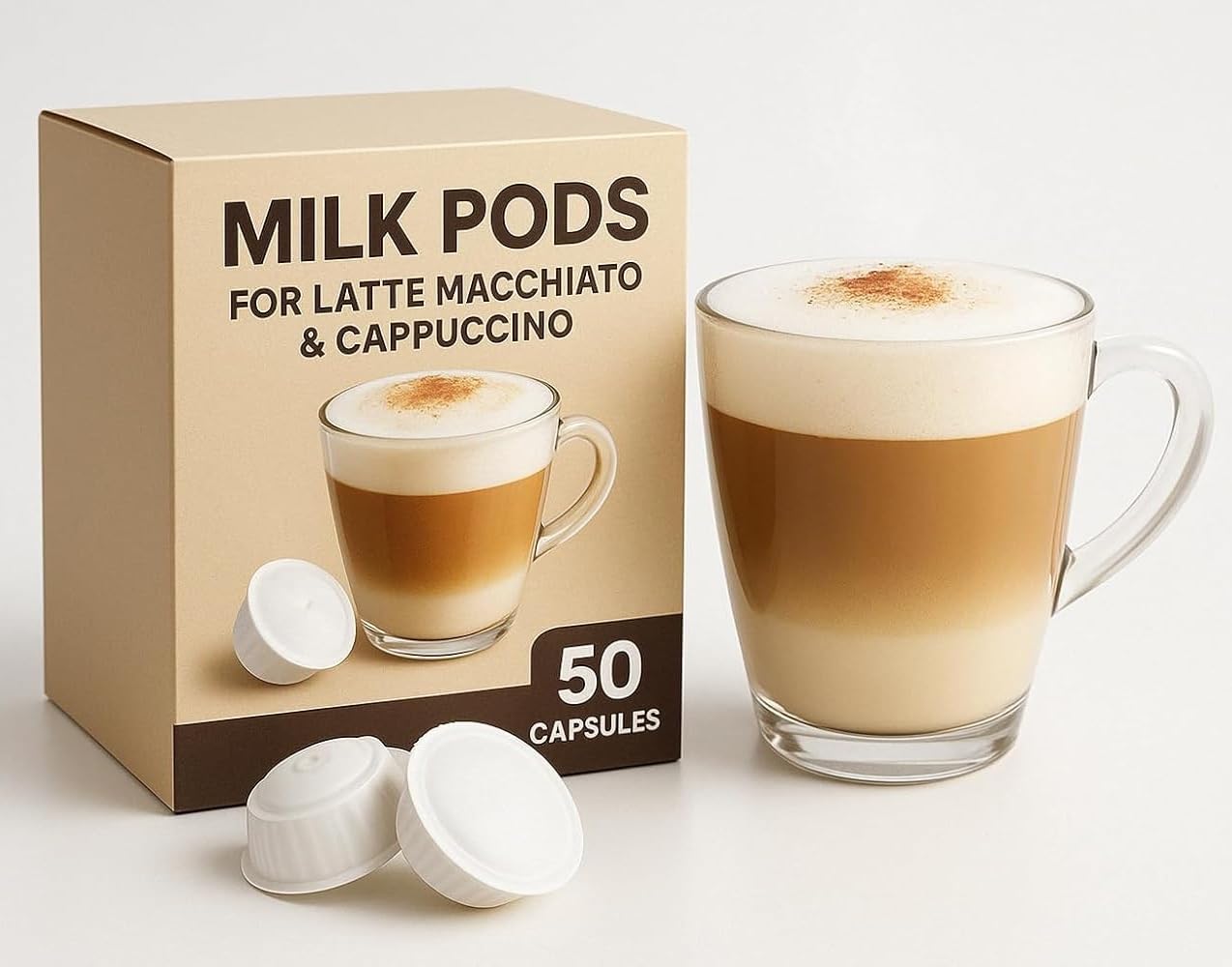 50 Milk Pods Compatible With Dolce Gusto Machines For Cappuccino & Latte Macchiato