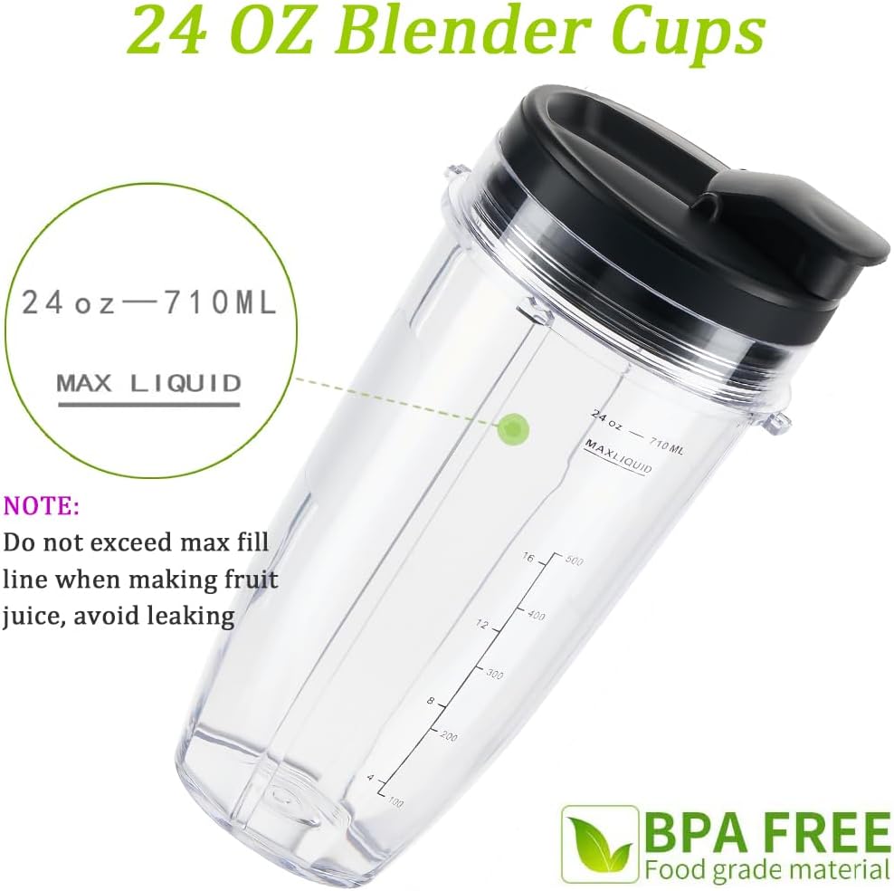 Replacement 24oz Blender Cup with Sip & Seal Lid For Nutri Ninja BL450 BL456 BL480 BL482 BL640 BL642 BL682 BN751 BN801 Foodi SS101 SS151 SS351 SS401