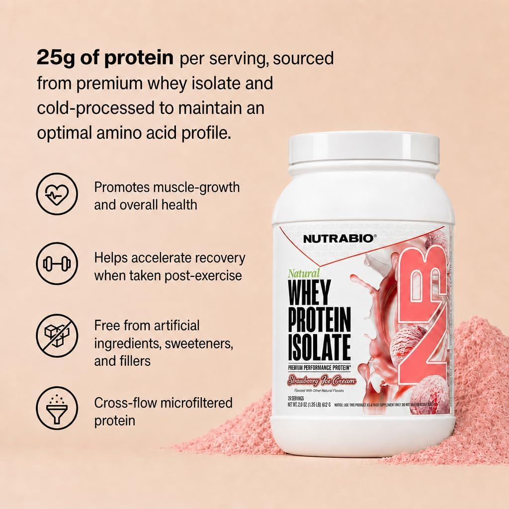 NutraBio Natural Whey Protein Isolate Protein Powder, 25g Protein with Complete Amino Acid Profile, Non-GMO, Soy & Gluten Free, Low Carb, Low Calorie - 20 Servings- Chocolate