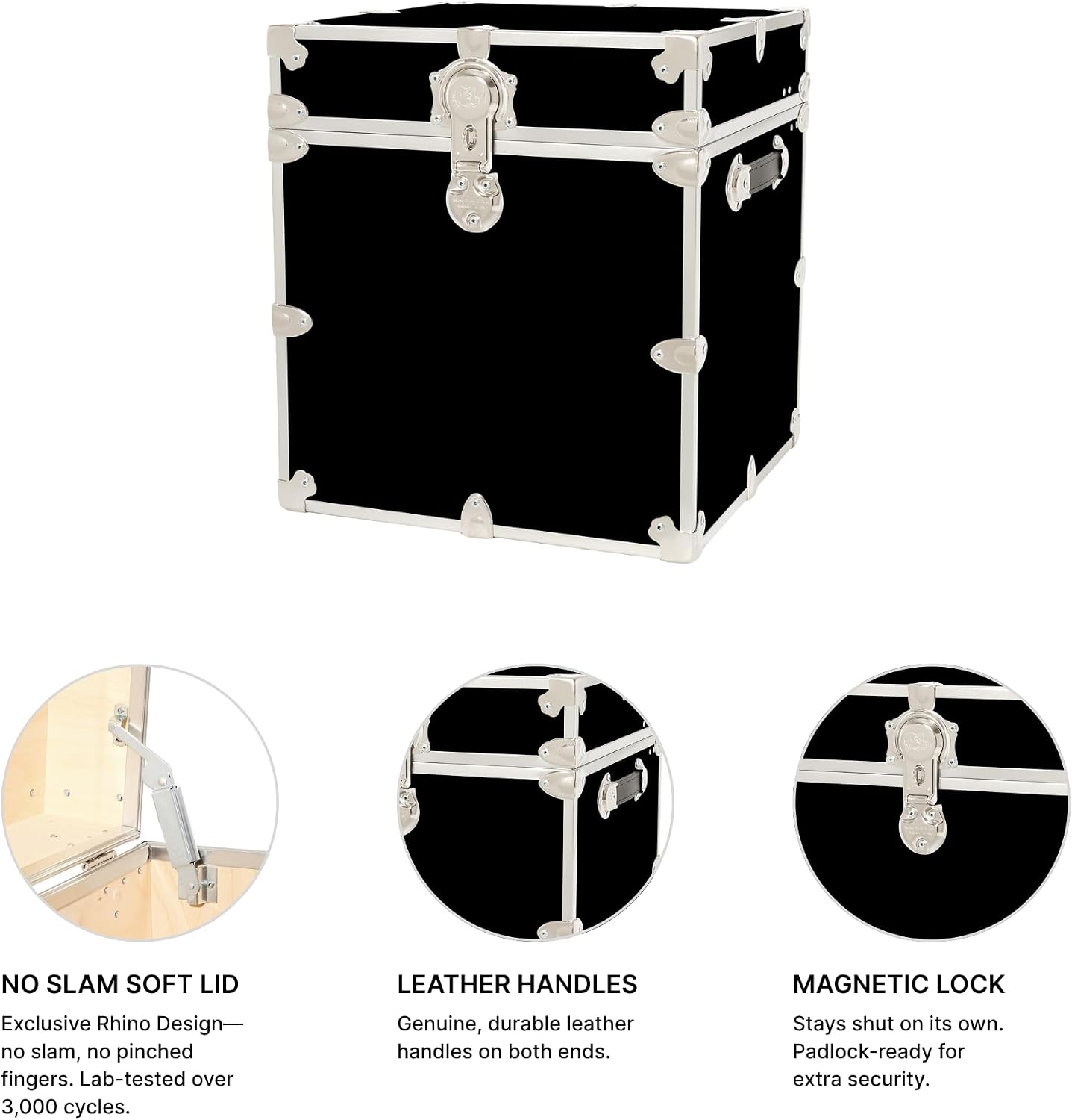 Rhino Classic Cube Trunk, College Dorm Footlocker & Home Storage End Table | 18"L x 18"W x 20"H, 1500+ lb Capacity, Baltic Birch Plywood, Nickel Plated Steel, Durable, Office Storage, Dorm Room